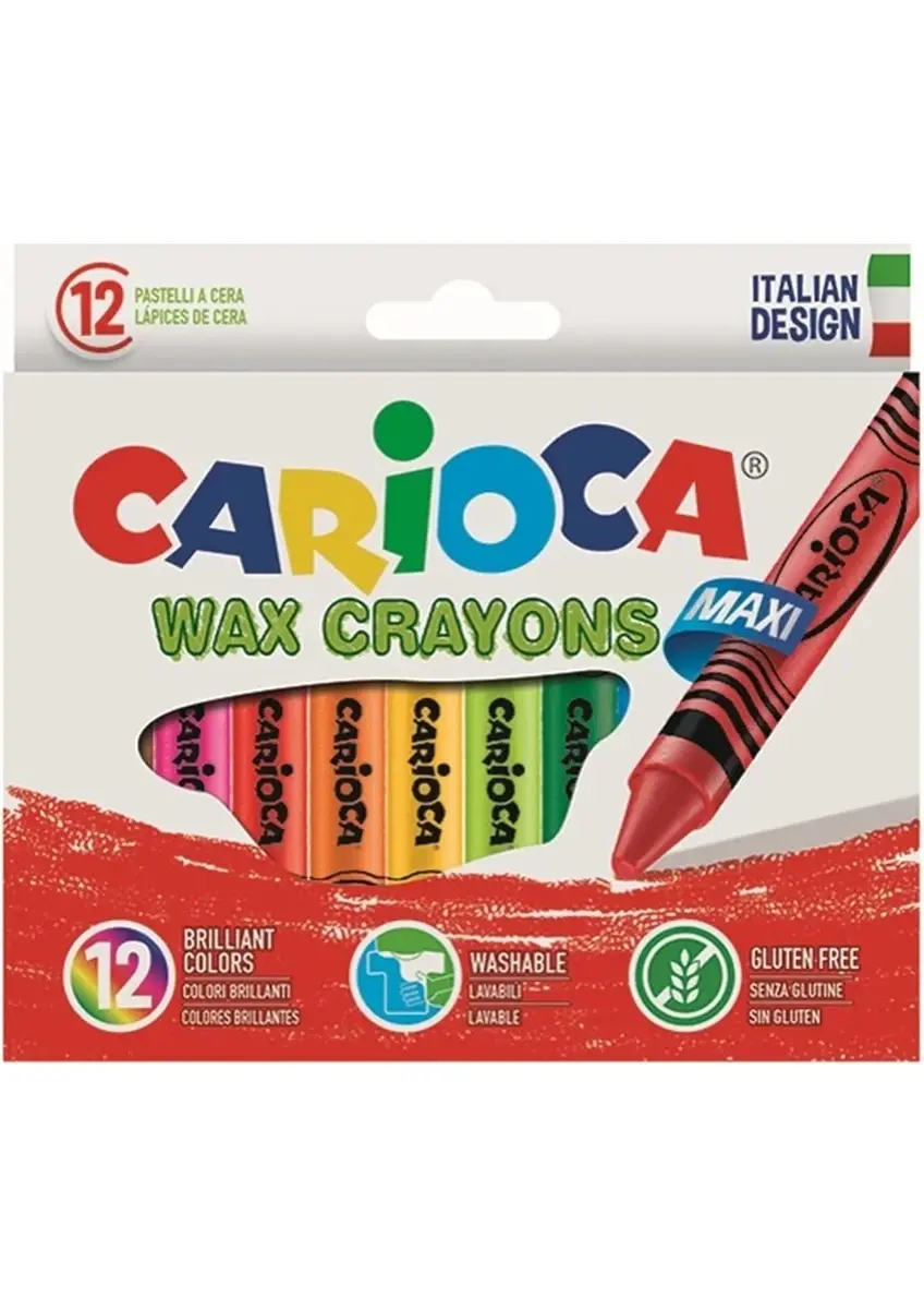Carioca Elleri Kirletmeyen Yıkanabilir Pastel Boya Kalemi 12'Li 10 mm Renkli Jumbo Set