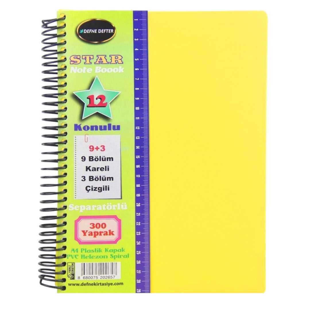 DEFNE STAR AYRAÇLI DEFTER A4 9+3 PP KAPAK SPİRALLİ 300 YP DFN-3241