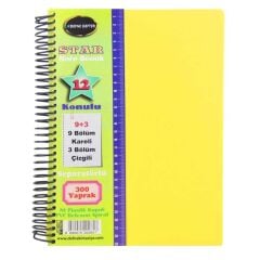 DEFNE STAR AYRAÇLI DEFTER A4 9+3 PP KAPAK SPİRALLİ 300 YP DFN-3241