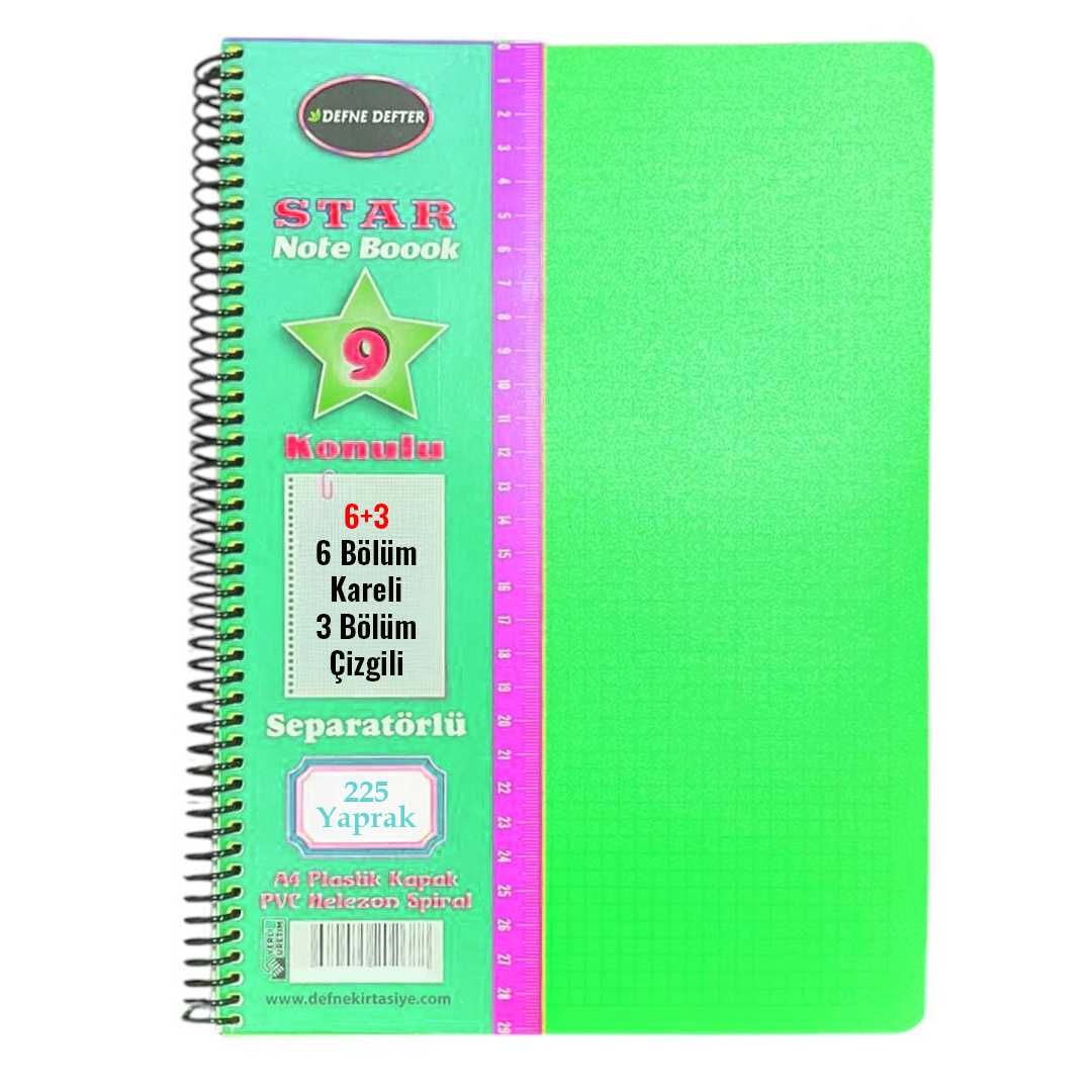 DEFNE STAR AYRAÇLI DEFTER A4 6+3 PP KAPAK SPİRALLİ 225 YP